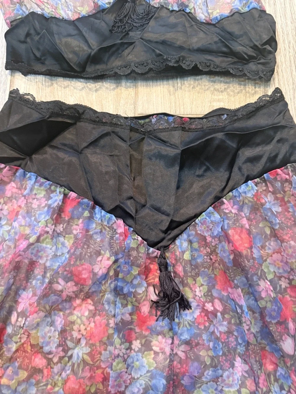 Vintage Petra Fashions Sheer Floral Lingerie‎ Lounge Set Boho Harem Pants USA M
